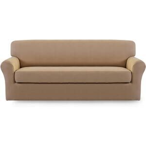 Microfiber Stretch Sofa Slipcover 2 Pieces (Loveseat, Camel）